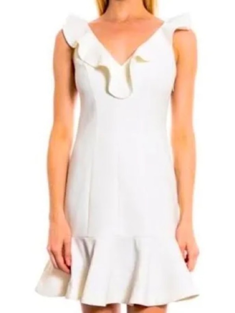 Likely White Ruffle V-Neck Mini Dress